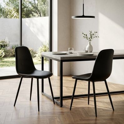 Zeitloser Stuhl MALMÖ (2er Set) in schwarz PU mit schwarzen Beinen