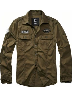 Brandit Men Hemd Luis Vintageshirt with badges Olive