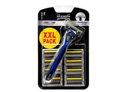 9 Wilkinson Sword Quattro Titanium Core Motion Rasierklingen + Rasier OVP