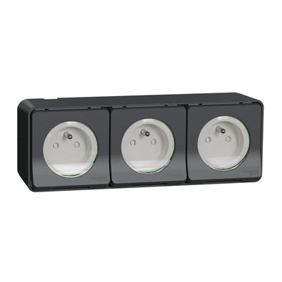Schneider Electric Dreifach-Steckdose 2P+T Aufputz IP55 grau MUR36037