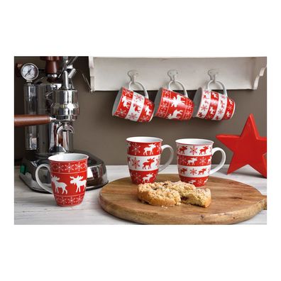 G. Wurm Weihnachtstasse Becher Tasse Elch Dekor Porzellan rot-weiß Elchtasse Geschenk
