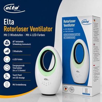 Elta Rotorloser Ventilator mit 3 Windstufen 4 LED Farben mit Fernbedienung