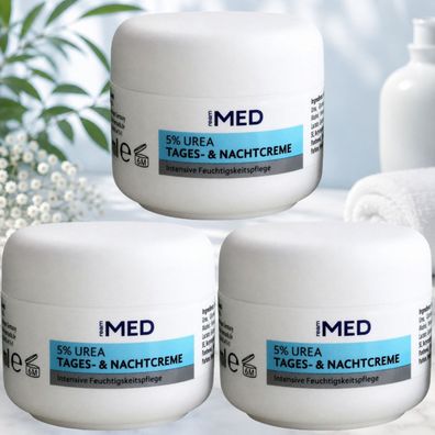 3x50ml REAM MED Gesicht Tages / Nachcreme Untensive Feuchtigkeitspflege 5%Urea
