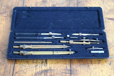 Zirkel Set Präzision C. Riefler Nesselwang Bayern Messing Antik Alt Vintage Reißzeug