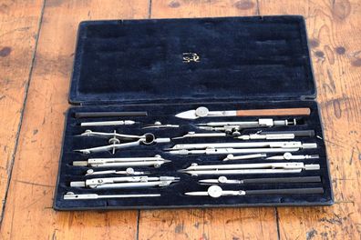Zirkelkasten Präzions Reißzeug E.O. Richter&Co Kopernikus IX Antik Alt Vintage