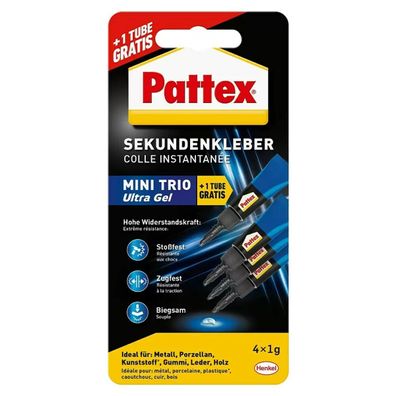 Pattex Sekundenkleber Mini Trio Ultra Gel 4x 1 g Gelkleber transparent