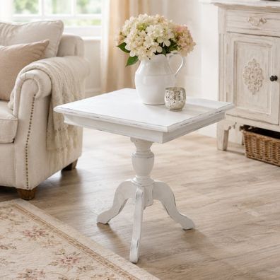 Beistelltisch TIGA 60cm antik-weiß Landhaus Shabby Chic Couchtisch Tisch
