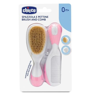 Chicco Naturborsten Bürste und Kamm Set + Kamm 0m+, Rosa Schönheitspflege-Set