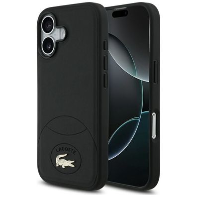Lacoste Bliss MagSafe Hülle iPhone 17 Kunstleder Schwarz Logo Metall