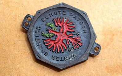 Tiroler Ullr-Medaille 40x30mm Antik Alt Vintage 1930er Schutzpatron Wintersport