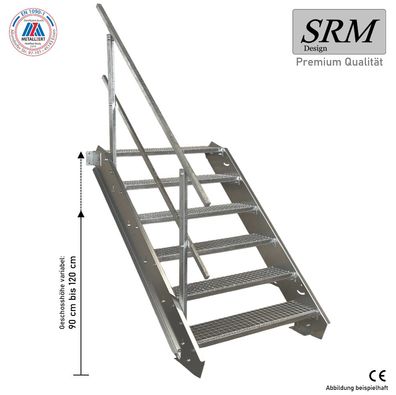 6 Stufen Stahltreppe Breite 60 - 160cm Geschosshöhe 90 - 120cm Geländer einseitig