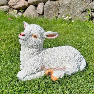 Lamm Schaf Säfchen Figur Statue Skulptur Ostern Lämmchen Garten Sommer Dekoration wei