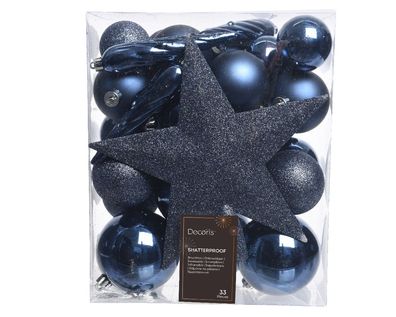Weihnachtsbaumkugeln bruchfest Ø 8 cm 33 Stück blau