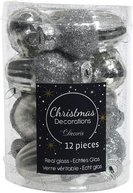 Christbaumschmuck Eichel Glas Ø 3 cm x 4 cm 12 Stück silber