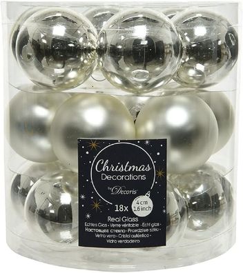 Weihnachtsbaumkugeln Glas Ø 4 cm silber 18 Stück
