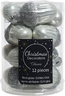 Christbaumschmuck Eichel Glas Ø 3 cm x 4 cm 12 Stück silber