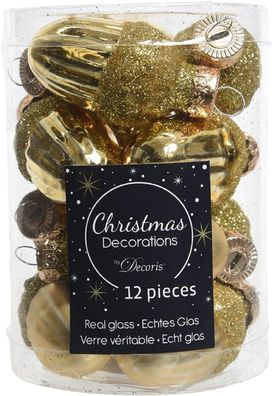 Christbaumschmuck Eichel Glas Ø 3 cm x 4 cm 12 Stück hellgold