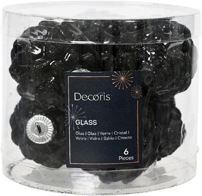 Christbaumschmuck Zapfen Glas Ø 5 cm Länge 7 cm 6 Stück schwarz