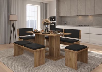 Esszimmergruppe 5-teilig - Esstisch mit 2 Sitzbänken und 2 Hocker - Farbe wählbar