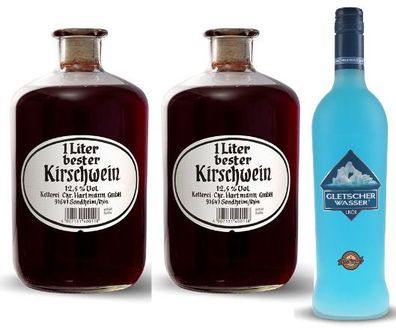 1x Gletscherwasser 0,7 L 2 Flaschen Fruchtwein Kirsch Apothekerflaschen 1 L