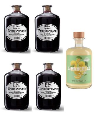 4x Fruchtwein Brombeerwein in der Apothekerflasche je 1 Liter 1x Limoncello