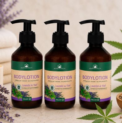 3x250ml Herbamedicus Körperlotion Lavendel & Hanf Bodylotion Vegan
