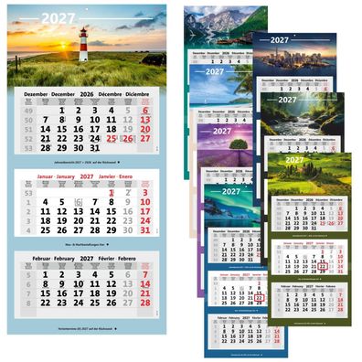 Bildkalender 3-Monatskalender 2027 Kombi Bürokalender großer Wandkalender