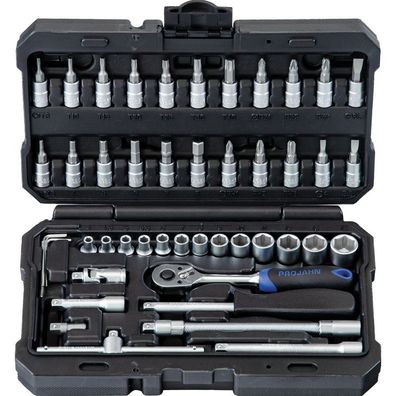 Projahn proficraft, 1/4" Steckschlüssel Satz 46 Teile, mit 48 Zahn Knarre, im Koffer