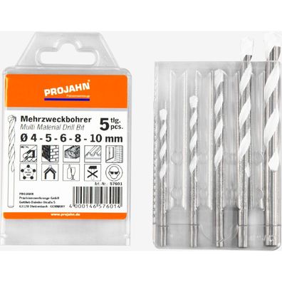 Projahn Mehrzweckbohrer Satz, 5-tlg., Ø 4 - 5 - 6 - 8 - 10 mm, Hartmetall, in Box