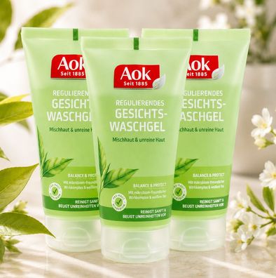 3x150ml Aok Gesichtswaschgel weißem Tee Mischhaut unreine Haut Gesicht Waschgel