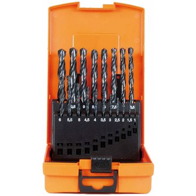 Projahn Bohrer-Kunststoffkassette 19tlg, HSS-R 1-10 mm, kurze Spiralbohrer