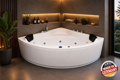NEU Whirlpool Badewanne mit 13 Massage Düsen LED Beleuchtung Eckwanne Made in Germany