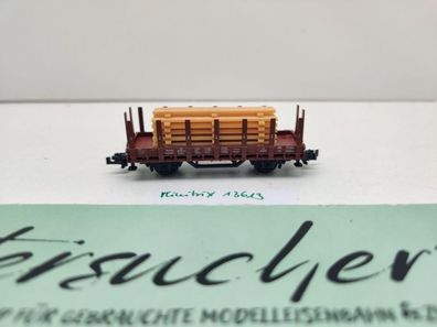 Minitrix N DC 13613 ex 51358730 Niederbordwagen + Kantholzstapel Rmms / DRG
