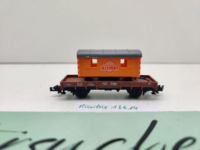 Minitrix N DC 13614 ex 51358830 Niederbordwagen + Bauwagen "Hilpert" Xf / DRG