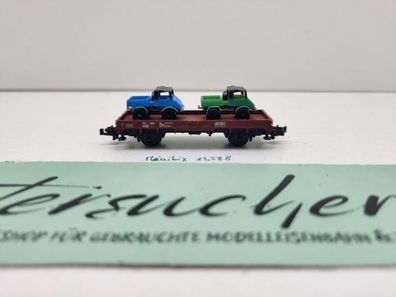 Minitrix N DC 13588 ex 51358800 Niederbordwagen + 2 Unimog Kklmmp514 / DB