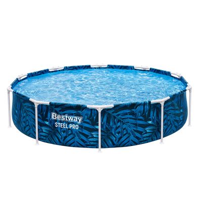 Steel Pro® Frame Pool ohne Pumpe Ø 305 x 66 cm, tropisches Blatt-Design, rund