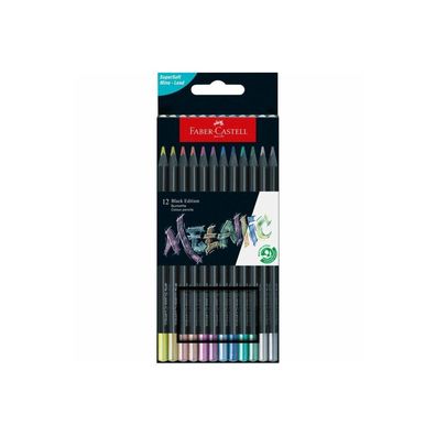 FABER-CASTELL Black Edition Metallic Buntstifte farbsortiert, 12 St