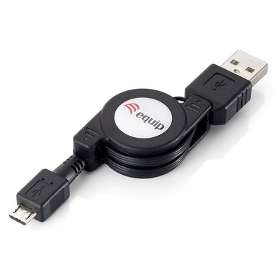 Equip USB Kabel 2.0 A -> micro B St/St 1.00m aufrollbar sw Polybeutel