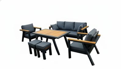 Sitzgruppe Gartenmöbel Set Sofa Sessel Stühle Tisch 6tlg Terrasse Schwarz