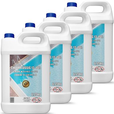 25, Kilogramm Chlor flüssig Fléssig Pool Fléssigchlor mit 13% bis 15