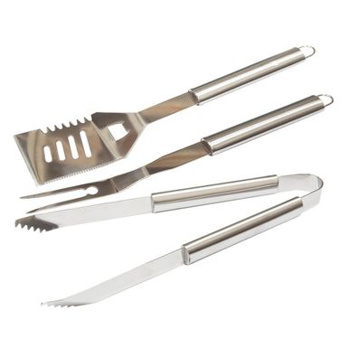 Edelstahl-Grillbesteck Set XL 3 tlg. Gabel, Zange, Wender - Länge 42cm