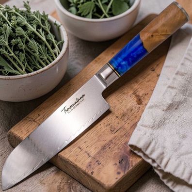 Tramuntana Küchenmesser Santoku, 67 Lagen Damast, G10 Stahl, Epoxidharz Wurzelholzgri