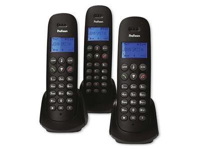 Profoon DECT-Telefon mit 3 Mobilteilen schwarz