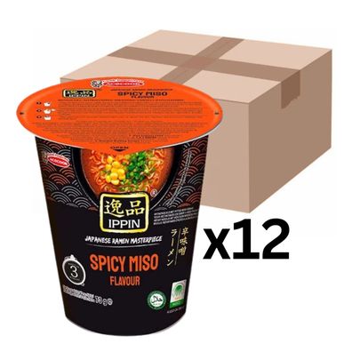 12er-Pack Acecook Ippin Instantnudeln Ramen Spicy Miso Cup 73g