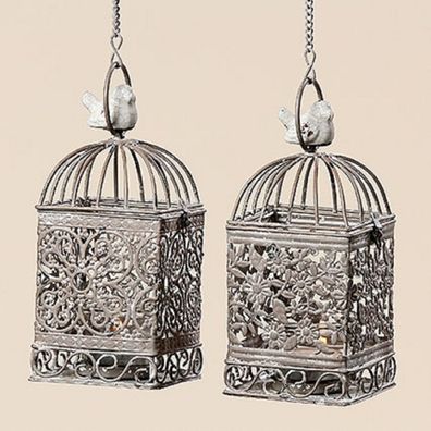 Windlicht Eisen Glas Ornamente H.22 cm 2er Set