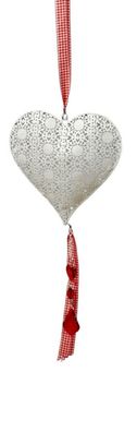 Deko-Hänger Herz Metall weiß/rot H/B/T 22/21/1 cm