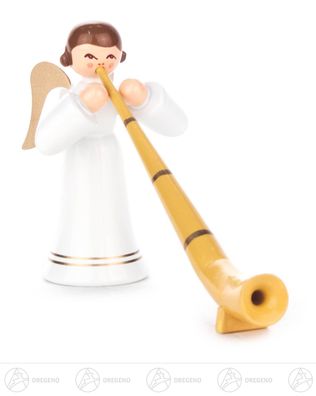 Engel mit Alphorn, langer Rock, farbig H=ca 6 cm NEU Weihnachtsfigur Holzfigur