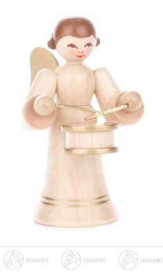 Engel mit kleiner Trommel langer Rock natur H= 6cm NEU Weihnachtsfigur Holzfigur