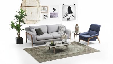Sofagarnitur 2 Sitzer Sessel Zweisitzer Stoff Sofas Modern Design Grau