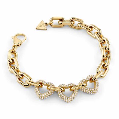 Guess Schmuck Damen-Armband Multi Pavé Hearts Weiß/Goldfarben JUBB06012JWYGL
